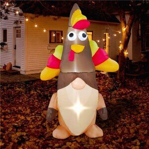 5ft Thanksgiving Inflatable Cute Gnome Decoration, LED Blow Up